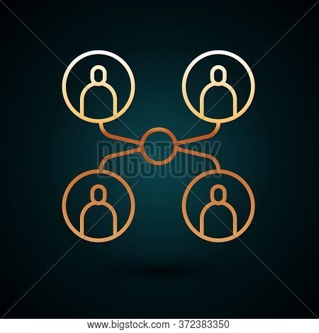 Gold Line Online Class Icon Isolated On Dark Blue Background. Online Education Concept. Vector Illus