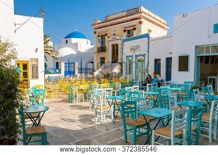 Serifos, Greece - September 9, 2018: The Main Square Of Chora In Serifos Island. Cyclades, Greece