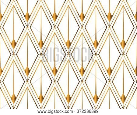 Art Deco Isolated Gold Seamless Pattern. Art Deco Rhombuses Pattern On A White Background. Stock Vec