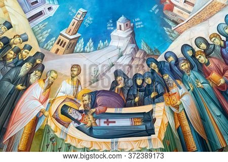 Aegina, Greece - March 17, 2018: A Traditional Painting Of Saints On The Vault Of The Cathedral Of S