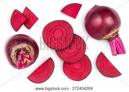 Beetroot Slices Isolated On White Background With Clipping Path And Full Depth Of Field. Top View. F