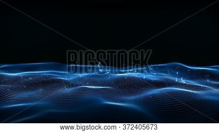 Abstract Gold Blue Digital Particles Wave And Digital Data Network Connections For A Technology, Com