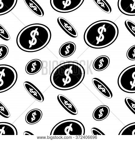Falling Coins. U.s. Dollar. Endless Vector Pattern. Ornament On An Isolated Transparent Background. 