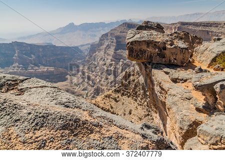 Wadi Ghul Canyon In Hajar Mountains, Oman