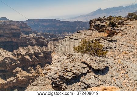 Wadi Ghul Canyon In Hajar Mountains, Oman
