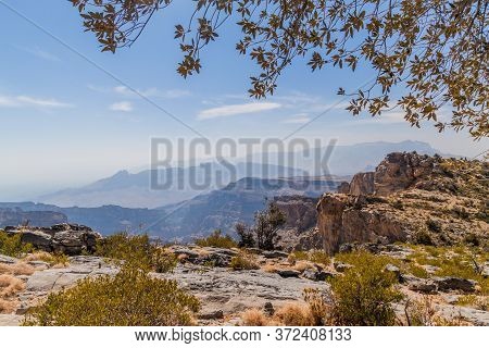 Rims Of Wadi Ghul Canyon In Hajar Mountains, Oman