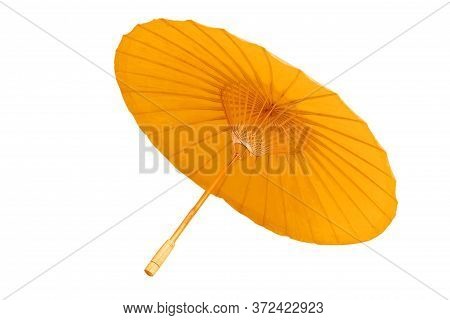 Beautiful Yellow Umbrella Isolated On White Background. Clipping Path.