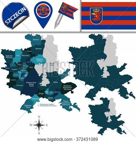 Vector Map Of Szczecin, Poland With Named Districts And Travel Icons