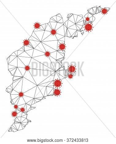 Polygonal Mesh Gotland Island Map With Coronavirus Centers. Abstract Network Connected Lines And Cov