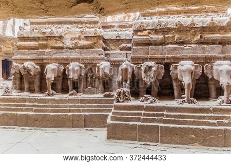 Elephant Sculptures At Kailasa Temple In Ellora, Maharasthra State, India