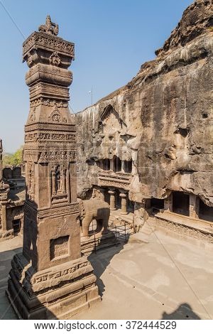 Pillar At Kailasa Temple In Ellora, Maharasthra State, India