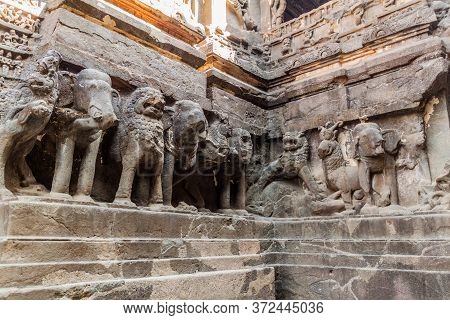 Carvings At Kailasa Temple In Ellora, Maharasthra State, India