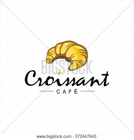 Golden Croissant Logo Modern Bakery Template. Simple Cartoon Pastry Vector For Food And Drink Indust