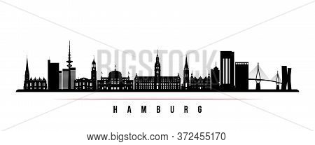 Hamburg Skyline Horizontal Banner. Black And White Silhouette Of Hamburg, Germany. Vector Template F
