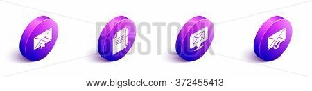 Set Isometric Envelope With Star, Document And Pen, Speech Bubble With Envelope And Envelope And Che