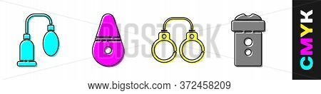 Set Penis Pump, Dildo Vibrator, Sexy Fluffy Handcuffs And Vagina Masturbator Icon. Vector