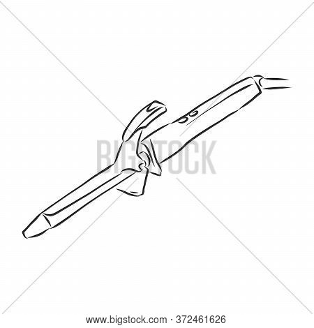 Hand Drawn Curlers Sketch Symbol Isolated On White Background. Vector Barbershop Accessories Hair Cu