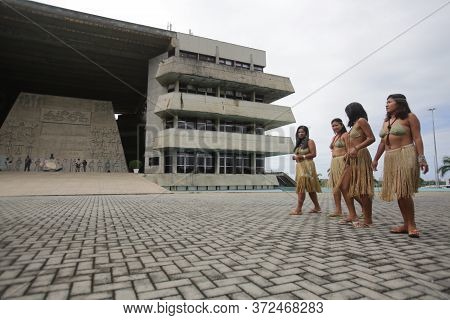 Salvador, Bahia / Brazil - May 29, 2017: Indians From Various Bahia Tribes And Ethnic Groups Camp In