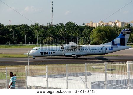 Salvador, Bahia / Brazil - September 21, 2012: Atr-72 Aircraft From Trip Linhas Aereas Is Seen Durin