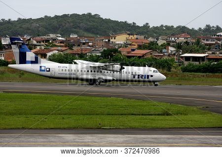 Ilheus, Bahia / Brazil - June 13, 2011: Atr-72 Aircraft From Trip Linhas Aereas Is Seen During Taxii