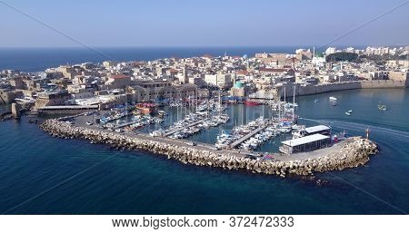 Acre Israel: Aerial Footage Of The Old City And Port Of Acre, Israel.