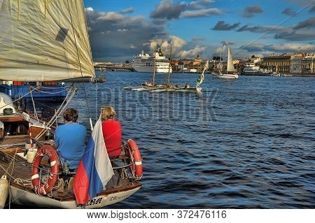 Russia, St. Petersburg, 30,08,2014 Yacht Regatta On The Waters Of The Neva
