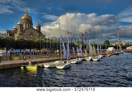 Russia, St. Petersburg, 30,08,2014 Yacht Regatta On The Waters Of The Neva
