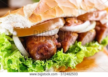 Bread With Pork. Traditional Snack From Brazil.