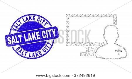 Web Mesh Online Doctor Pictogram And Salt Lake City Seal. Blue Vector Rounded Scratched Seal With Sa