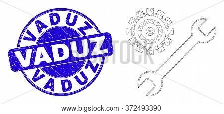 Web Carcass Repair Tools Pictogram And Vaduz Seal Stamp. Blue Vector Round Scratched Watermark With 