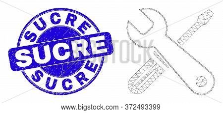 Web Mesh Repair Tools Icon And Sucre Stamp. Blue Vector Round Grunge Stamp With Sucre Phrase. Abstra