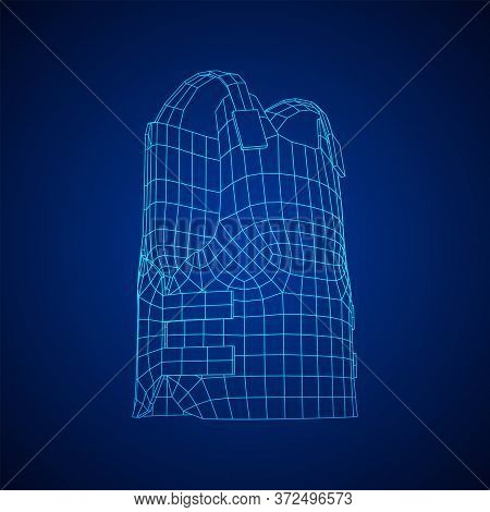 Police Flak Jacket Or Bulletproof Vest. Bullet Proof Concept. Wireframe Low Poly Mesh Vector Illustr
