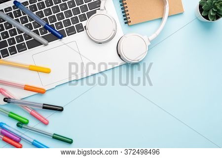 Top View With Copy Space Of Office Desk With Accessories