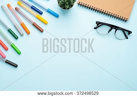 Top View With Copy Space Of Office Desk With Accessories