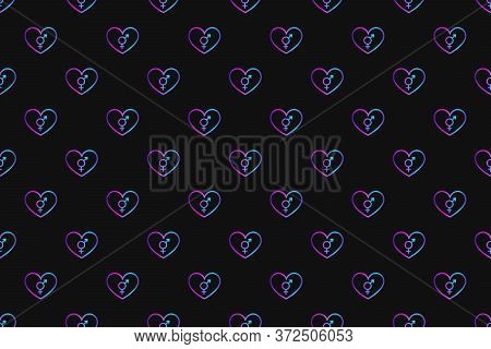 Seamless Pattern With Neon Heart With Intersexuality Symbol On Black Background