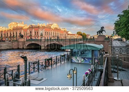 View Of The Anichkov Bridge And The Beloselsky-belozersky Palace In St. Petersburg From The Pier Of 