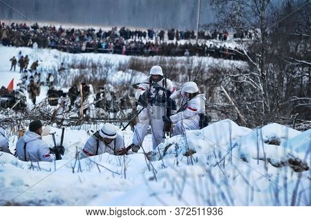 Leningrad Region, Russia - January 22, 2012: The German Gunners During The Second World War To Occup