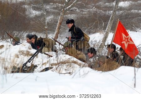 Leningrad Region, Russia - January 22, 2012: The German Gunners During The Second World War To Occup