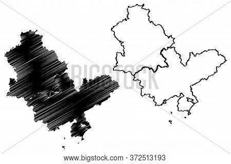 Huizhou City (people's Republic Of China, Guangdong Province) Map Vector Illustration, Scribble Sket