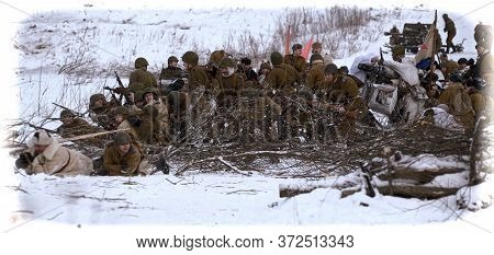 Leningrad Region, Russia - January 22, 2012: The German Gunners During The Second World War To Occup