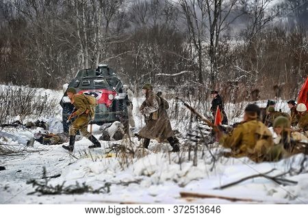Leningrad Region, Russia - January 22, 2012: The German Gunners During The Second World War To Occup