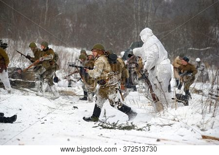 Leningrad Region, Russia - January 22, 2012: The German Gunners During The Second World War To Occup