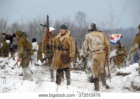 Leningrad Region, Russia - January 22, 2012: The German Gunners During The Second World War To Occup