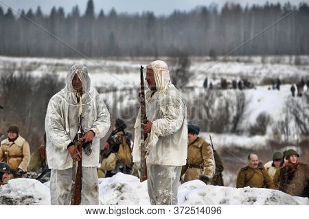 Leningrad Region, Russia - January 22, 2012: The German Gunners During The Second World War To Occup