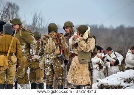 Leningrad Region, Russia - January 22, 2012: The German Gunners During The Second World War To Occup