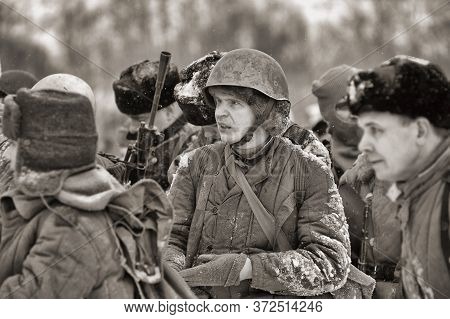 Leningrad Region, Russia - January 22, 2012: The German Gunners During The Second World War To Occup