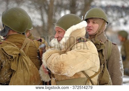 Leningrad Region, Russia - January 22, 2012: The German Gunners During The Second World War To Occup
