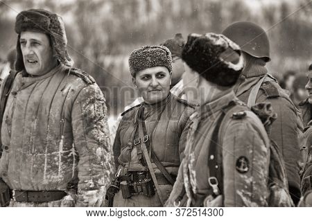 Leningrad Region, Russia - January 22, 2012: The German Gunners During The Second World War To Occup