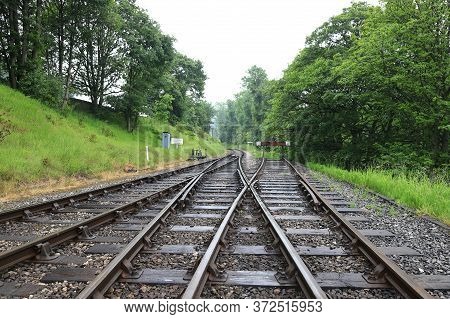 Railway Track View.  The View Along The Railway Track On The Historic Keighley And Worth Valley Rail