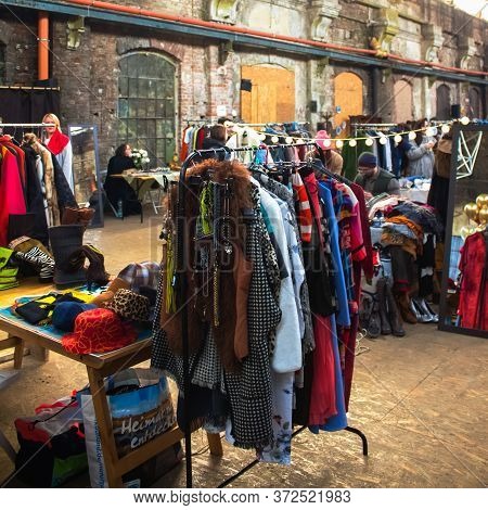 Lviv, Ukraine - February 16, 2020 : Garage Sale In Lem Station, Tlum And Kram. Hipster Vintage Cloth